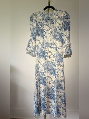 Reformation Cream Maxi Dress with Blue Floral Print